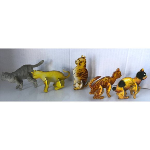 Vintage Cardboard Cat Figurines Set Of 5 Mid-Century Style 3D Puzzle Design - Picture 2 of 7